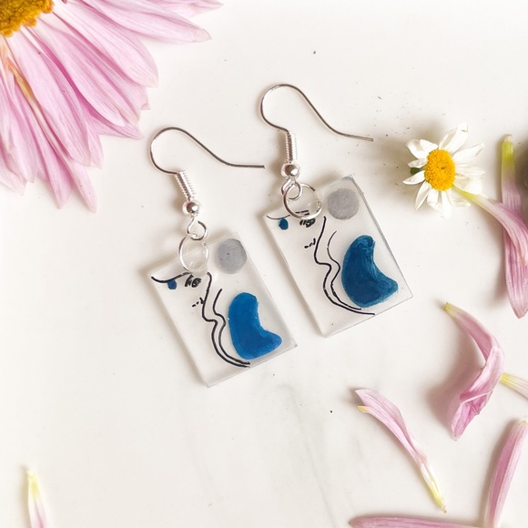 Handmade Line Art Polystyrene Earrings - Picture 2 of 2